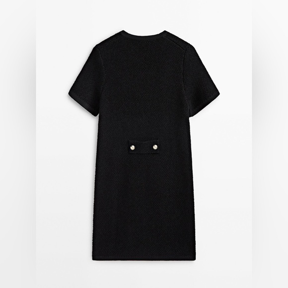 NWOT Massimo Dutti SHORT KNIT MINI BOUCL DRESS WITH BUTTONS black small